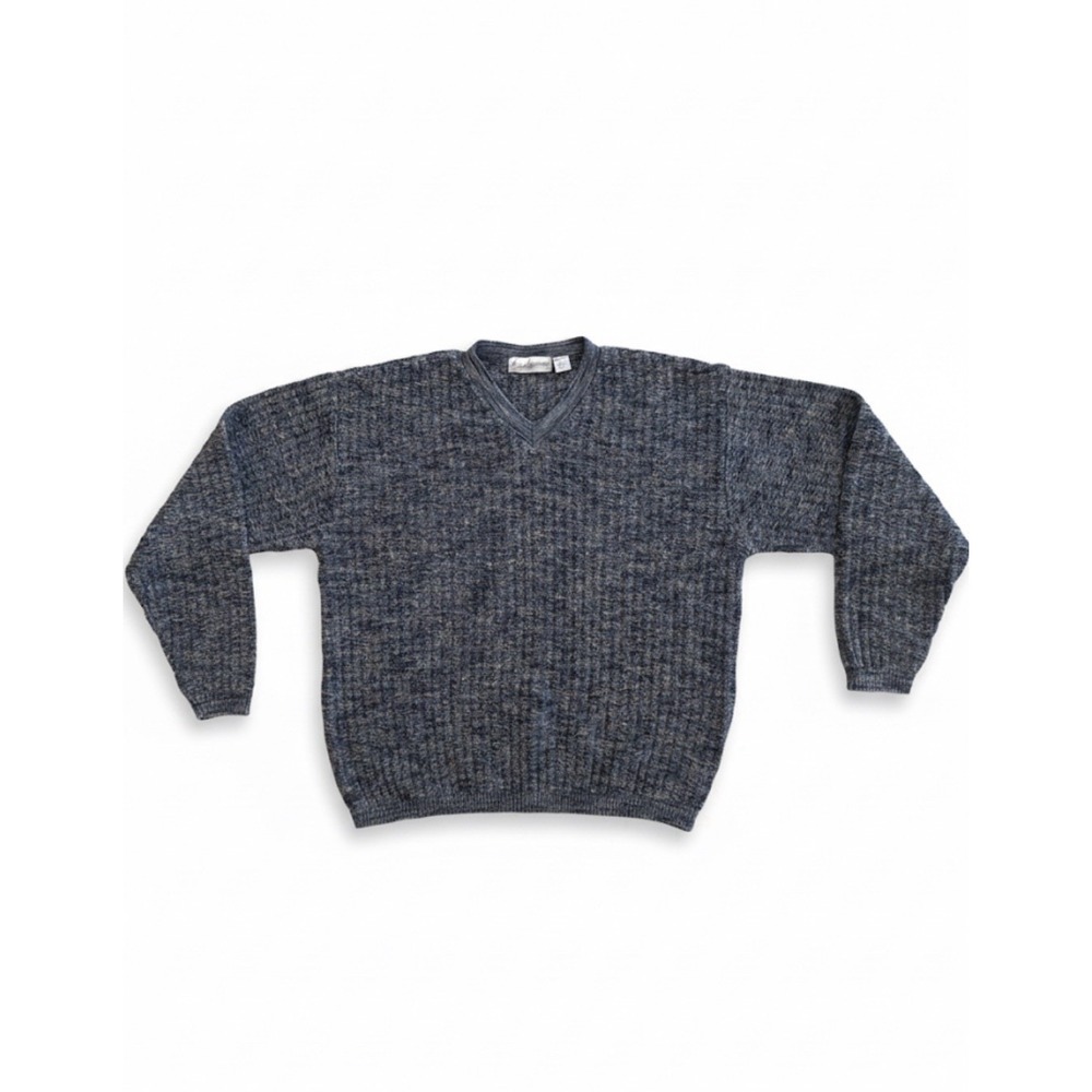 Vintage Fieldmaster Mens Sweater Blue/Gold Sz M Grandpa Thick 90s Comfy V-Neck